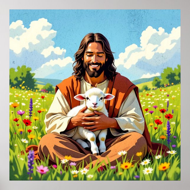 Jesus holding a Lamb | Religious Easter Poster (Front)