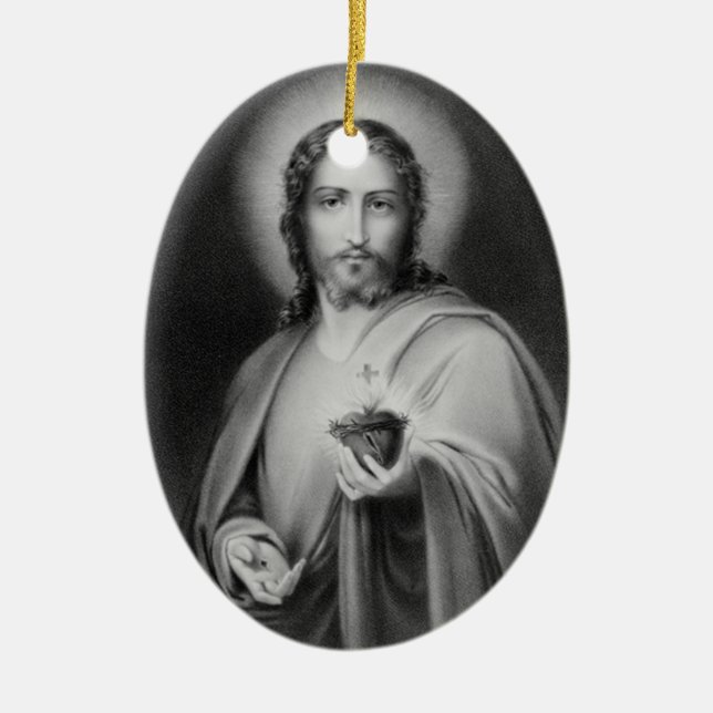 Jesus holding a sacred heart religious ornament (Front)