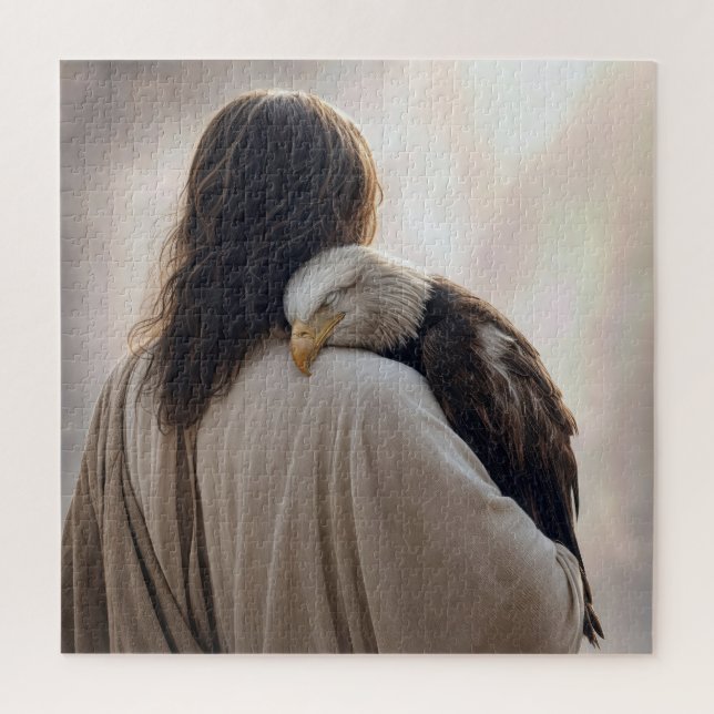 Jesus Holding a Sick Bald Eagle Jigsaw Puzzle (Vertical)