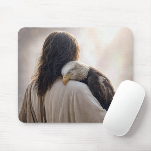 Jesus Holding a Sickly Bald Eagle Mouse Mat