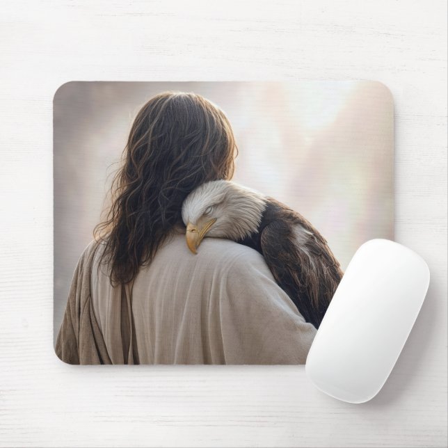 Jesus Holding a Sickly Bald Eagle Mouse Mat (With Mouse)