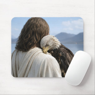 Jesus Holding a Tired Bald Eagle Mouse Mat