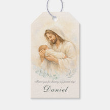 Jesus Holding Baby Baptism Thank You Favor Tag