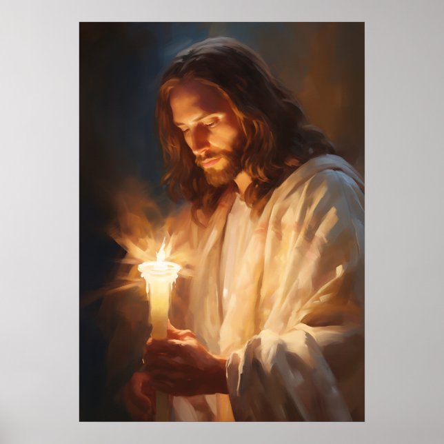 Jesus Holding Candle Art Poster (Front)
