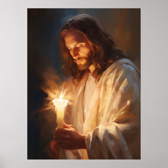 Jesus Holding Candle Art Poster (Front)