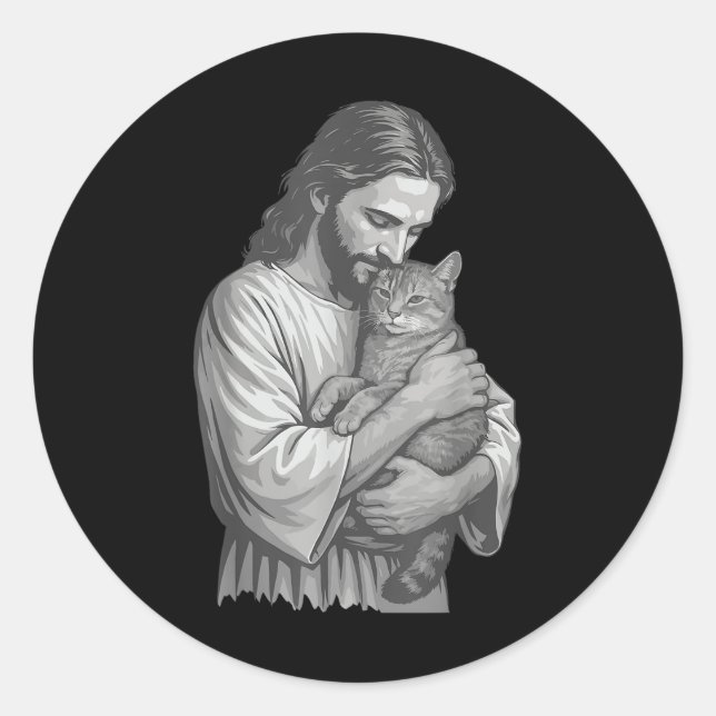 Jesus Holding Cat  Classic Round Sticker (Front)