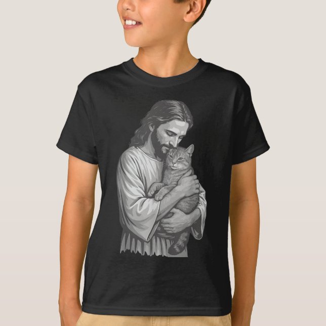 Jesus Holding Cat  T-Shirt (Front)