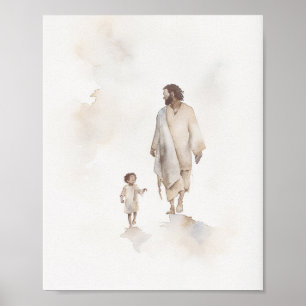 Jesus Holding Child - Christian Wall Art, Watercol Poster