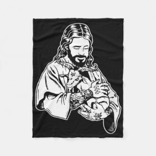 Jesus Holding Goat Baphomet Occult Satanic Tattooe Fleece Blanket