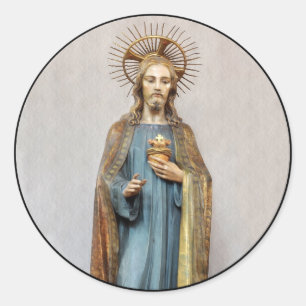 Jesus Holding Golden  Sacred Heart Classic Round Sticker