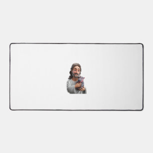 Jesus Holding Moo Deng_ Art Blending Whimsy Faith Desk Mat