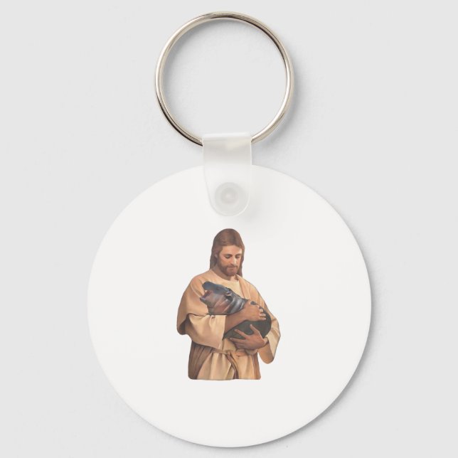 Jesus Holding Moo Deng Tank Top Key Ring (Front)