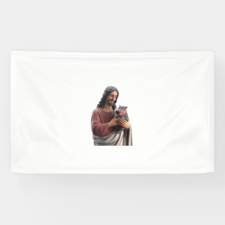 Jesus Holding Moo Deng the Pygmy Hippo Classic Art Banner