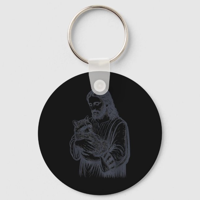 Jesus Holding Racoon  Key Ring (Front)