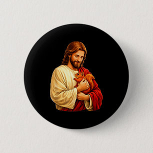 Jesus holding squirrel christian 6 cm round badge