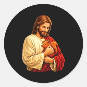 Jesus holding squirrel christian classic round sticker