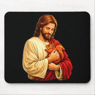Jesus holding squirrel christian mouse mat