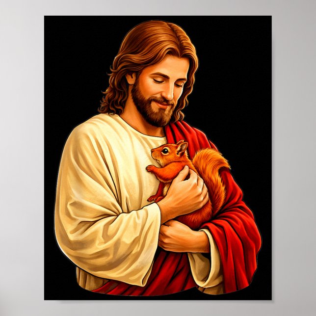 Jesus holding squirrel christian  poster (Front)