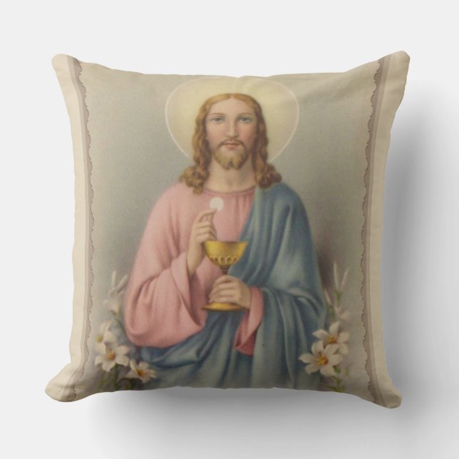 Jesus holding the Eucharist & Chalice Cushion (Front)