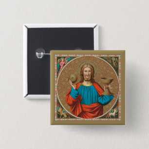 Jesus Holding Up the Eucharist (SNV 050) 15 Cm Square Badge