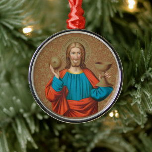 Jesus Holding Up the Eucharist (SNV 050) Metal Tree Decoration