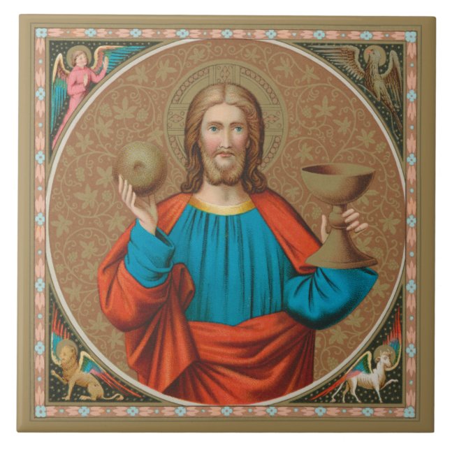 Jesus Holding Up the Eucharist (SNV 050) Tile (Front)