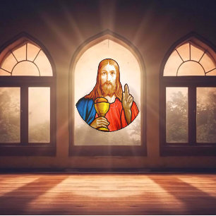 Jesus Holy Communion Faux Stained Glass Window Cling