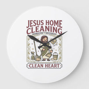 Jesus Home Cleaning Clean Heart Jesus Home Cleanin Large Clock