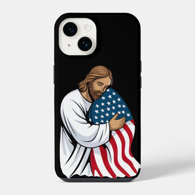 Jesus hugging American flag iPhone Case (Back)