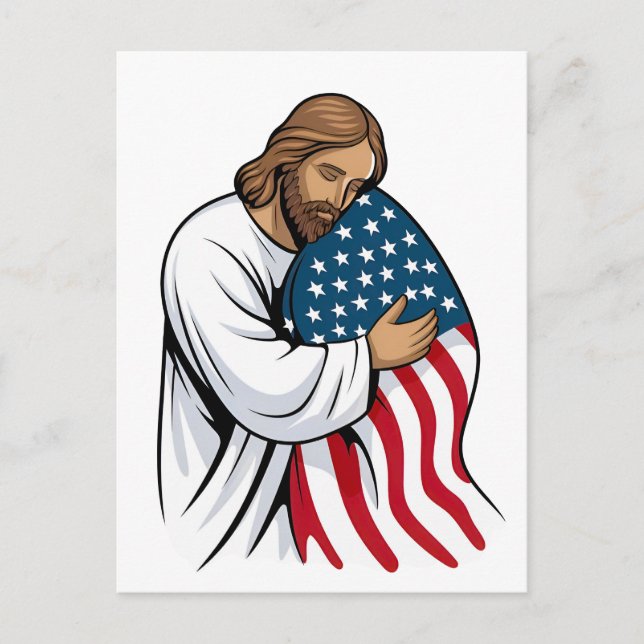 Jesus hugging American flag Postcard (Front)