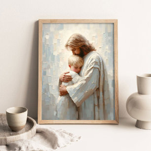 Jesus Hugging Boy, Christian Art, Jesus and Boy, Poster