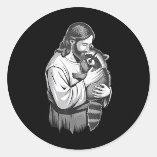 Jesus Hugging Racoon _1 Classic Round Sticker