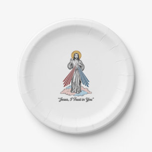Jesus I Trust in You Vintage Engraving Shirt Desig Paper Plate