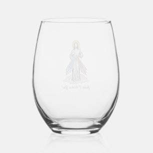 Jesus I Trust in You Vintage Engraving Shirt Desig Stemless Wine Glass