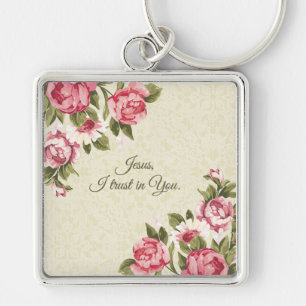 Jesus I trust in You with Pink Roses Key Ring