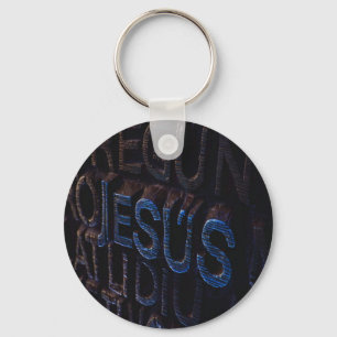 Jesus in Blue Stone Christian God Love Key Ring
