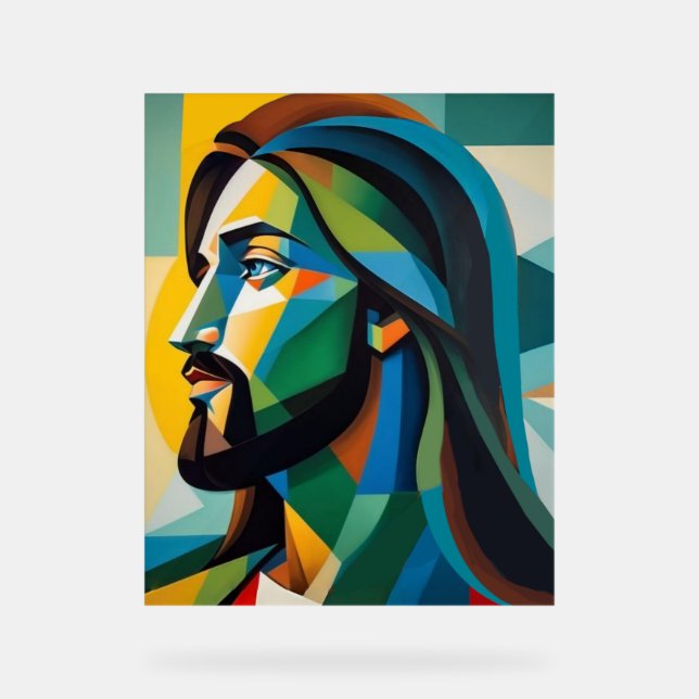 Jesus in green cubism 6 acrylic sign (Front)