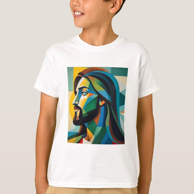 Jesus in green cubism 6 T-Shirt (Front)