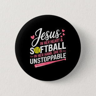Jesus In Her Heart And Softball In Her Hand Softba 6 Cm Round Badge