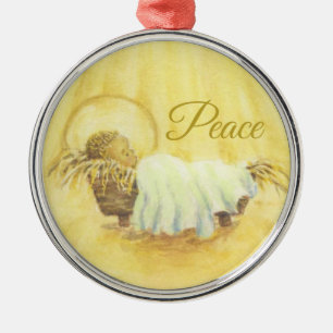 Jesus in Manger Christmas Ceramic Ornament