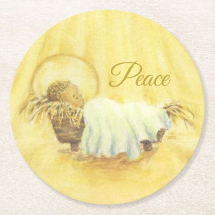 Jesus in Manger Christmas Paper Coasters