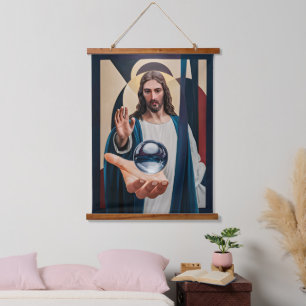 Jesus in Neo-Cubist Elegance Modern Abstract Hanging Tapestry