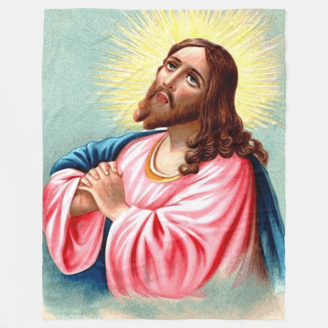 JESUS in PRAYER Fleece Blanket (Front)