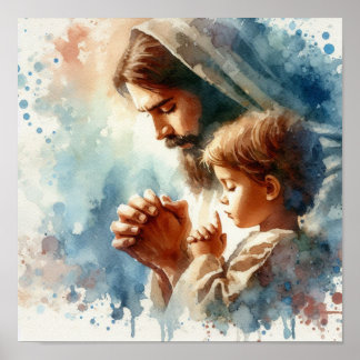 Jesus in Prayer Watercolor Poster