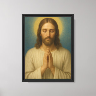 Jesus in Prayer with Golden Halo Canvas Print