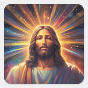 Jesus in radiant beam of colour 1 square sticker