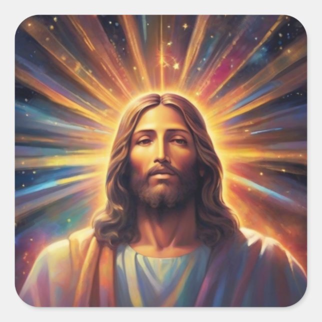 Jesus in radiant beam of colour 1 square sticker (Front)