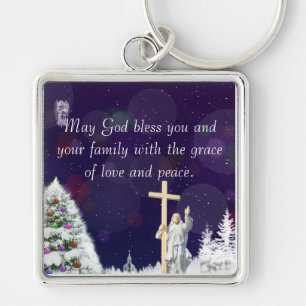 Jesus in Snow Key Ring
