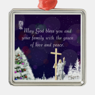 Jesus in Snow Metal Tree Decoration