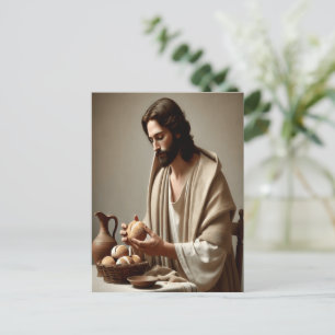 Jesus in Solitude Breaking Sacred Bread Postcard